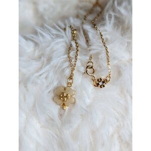 TORY BURCH Ivory Resin Clover Double T Gold Chain Necklace